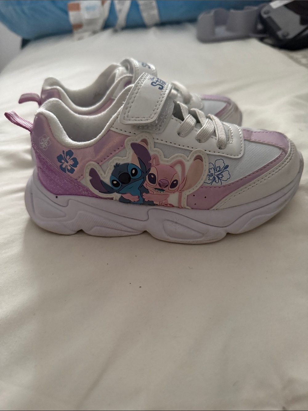 Girls Pink & White Stitch and Angel Graphic Sneakers